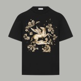 Dior Fashion Floral Pegasus Logo Printed T-shirt Couple Casual Versatile Short Sleeve