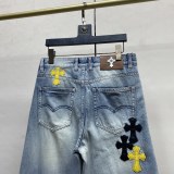 Chrome Hearts Fashion Black Yellow Leather Cross Casual Wash Straight leg Jeans