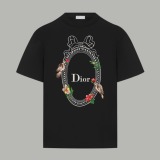 Dior New Fashion Flower Bird Printed T-shirt Couple Casual Versatile Short Sleeve