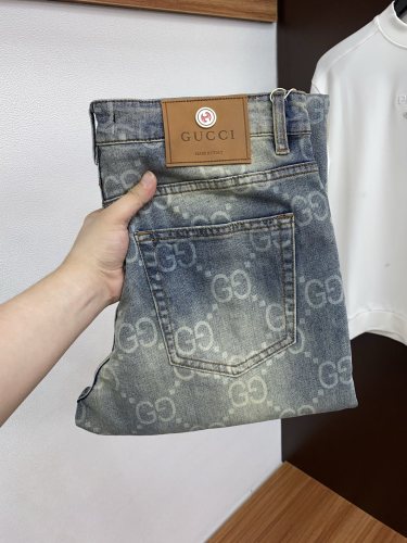 Gucci Fashion Full GG Printed Casual Washed Straight leg Jeans