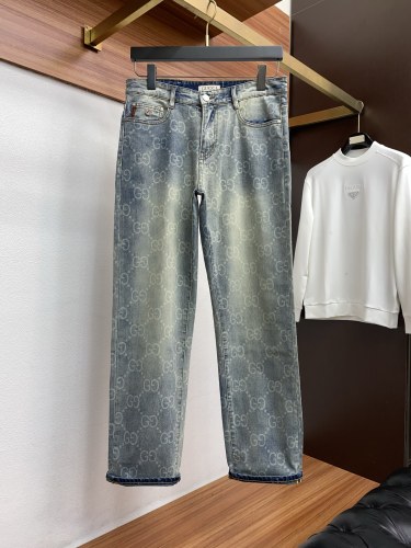 Gucci Fashion Full GG Printed Casual Washed Straight leg Jeans