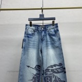Burberry 26ss New Fashion Versatile Warhorse Printed Washed Straight leg Jeans
