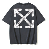Off White Retro Band Aid Printed Water Washed T-shirt Unisex Casual Loose Short Sleeve