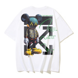 Off White Fashion Violent Bear Arrow Printed T-shirt Unisex Casual Loose Short Sleeve