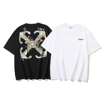 Off White Fashion Glass Flower Arrow Printed Short Sleeve Unisex Casual Versatile T-shirt