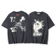 Off White Retro Abstract Arrow Printed Short Sleeve Unisex Casual Loose Washed T-shirt