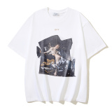 Off White Fashion Wrinkle Art Printed Short Sleeve Unisex Casual Versatile T-shirt