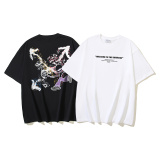 Off White Fashion Inkjet Arrow Printed T-shirt Unisex Casual Loose Short Sleeve