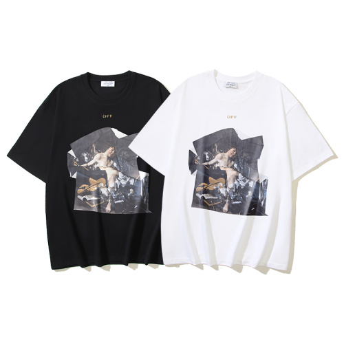 Off White Fashion Wrinkle Art Printed Short Sleeve Unisex Casual Versatile T-shirt