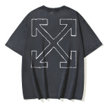 Off White Retro News Newspaper Arrow Washed T-shirt Unisex Casual Loose Short Sleeve
