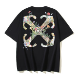 Off White Fashion Glass Flower Arrow Printed Short Sleeve Unisex Casual Versatile T-shirt