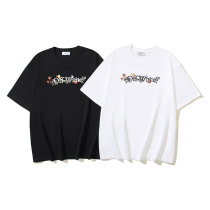 Off White Fashion Flower Logo Printed T-shirt Unisex Casual Loose Short Sleeve