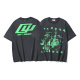 Off White Fashion Retro Religious Printed Washed T-shirt Unisex Casual Loose Short Sleeve