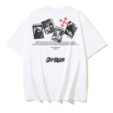 Off White Fashion Religious Arrow Printed T-shirt Unisex Casual Loose Short Sleeve