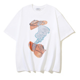 Off White Fashion Slant Stripe Printed T-shirt Unisex Casual Loose Short Sleeve