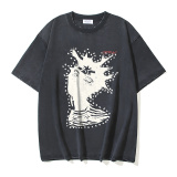 Off White Retro Abstract Arrow Printed Short Sleeve Unisex Casual Loose Washed T-shirt