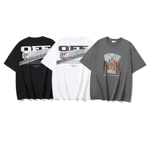 Off White Fashion Audio Train Printed Short Sleeve Unisex Casual Versatile T-shirt