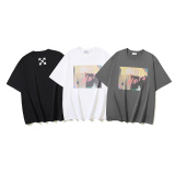Off White Fashion Hand drawn Graffiti Printed T-shirt Couple Casual Loose Short Sleeve