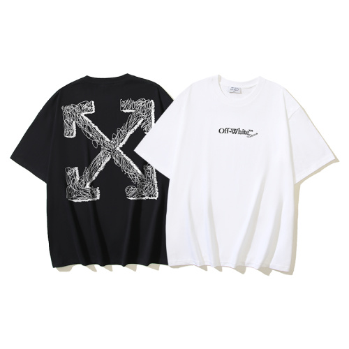 Off White Fashion Hemp Rope Arrow Pencil Printed Short Sleeve Unisex Casual Versatile T-shirt