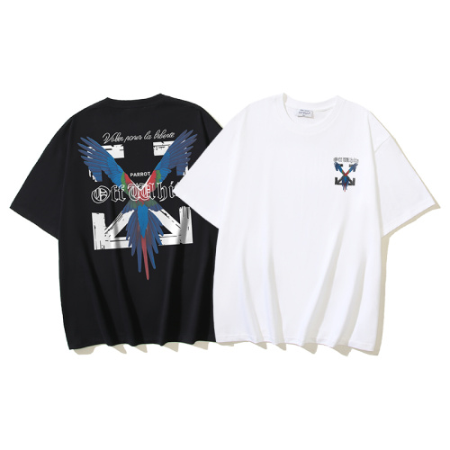 Off White Fashion Parrot Arrow Printed T-shirt Unisex Casual Loose Short Sleeve