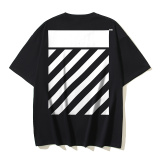 Off White Fashion Slant Stripe Printed T-shirt Unisex Casual Loose Short Sleeve