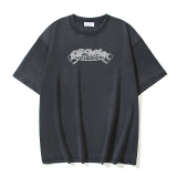 Off White Retro Band Aid Printed Water Washed T-shirt Unisex Casual Loose Short Sleeve