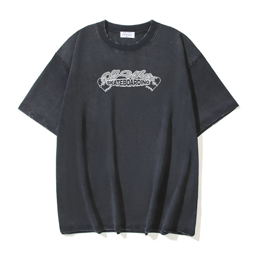 Off White Retro Band Aid Printed Water Washed T-shirt Unisex Casual Loose Short Sleeve
