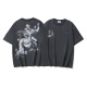 Off White Retro Religious Oil Painting Arrow Printed Short Sleeve Unisex Casual Loose Washed T-shirt
