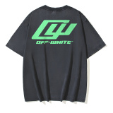 Off White Fashion Retro Religious Printed Washed T-shirt Unisex Casual Loose Short Sleeve