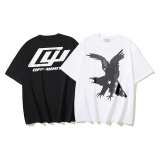 Off White Fashion Eagle Pentagram Printed T-shirt Unisex Casual Loose Short Sleeve