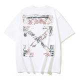 Off White Fashion Newspaper Arrow Printed Short Sleeve Unisex Casual Versatile T-shirt