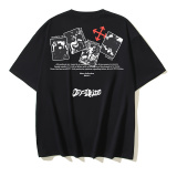 Off White Fashion Religious Arrow Printed T-shirt Unisex Casual Loose Short Sleeve