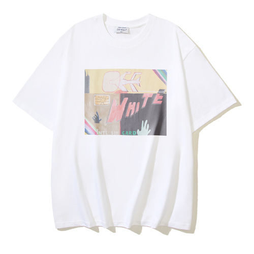 Off White Fashion Hand drawn Graffiti Printed T-shirt Couple Casual Loose Short Sleeve