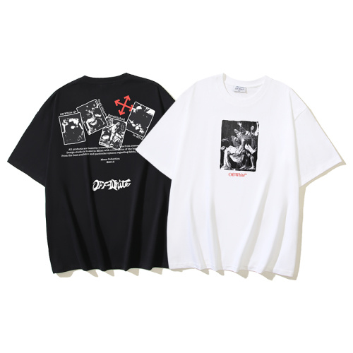 Off White Fashion Religious Arrow Printed T-shirt Unisex Casual Loose Short Sleeve