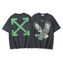 Off White Retro Eagle Arrow Printed Washed T-shirt Unisex Casual Loose Short Sleeve