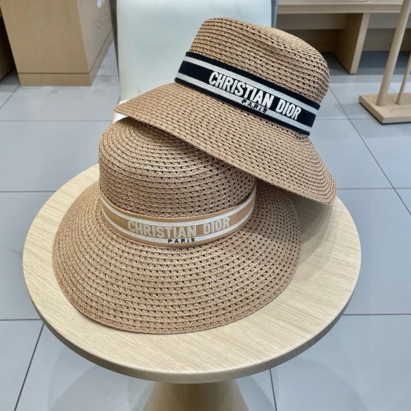 Dior Fashion Elegant Straw Beach Sunshade Hat Sun Hat Sunscreen Fisherman's Hat