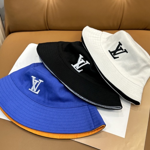 Louis Vuitton Fashion Embroidered Logo Fisherman's Hat Couple Versatile Double sided Sunshade Hat