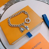 Louis Vuitton Retro Rock Punk Thai Silver Style Cuban Chain Bracelet
