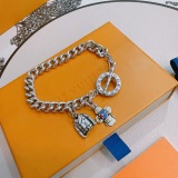 Louis Vuitton Retro Rock Punk Thai Silver Style Cuban Chain Bracelet