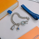 Louis Vuitton Retro Rock Punk Thai Silver Style Cuban Chain Bracelet