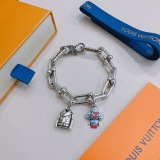 Louis Vuitton Retro Rock Punk Thai Silver Style Cuban Chain Bracelet