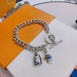 Louis Vuitton Retro Rock Punk Thai Silver Style Cuban Chain Bracelet