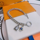 Louis Vuitton Retro Rock Punk Thai Silver Style Cuban Chain Bracelet