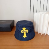 Chrome Hearts Fashion Leather Cross Fisherman Hat Couple Versatile Sunshade Hat