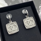 Chanel Fashion Versatile Full Diamond Square CC Hook Earrings