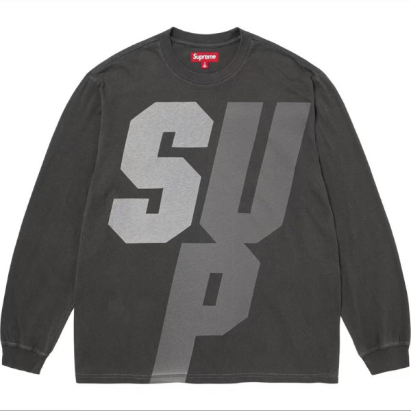 Supreme Fashion Logo Printed Reflective Long Sleeve T-Shirt Couple Versatile Loose Water Washed Long Sleeve