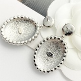 Chanel Fashion Versatile Pearl Pendant Full Diamond Elliptical Earrings