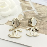 Chanel Fashion Versatile White Enamel Half Diamond CC Half Round Earrings