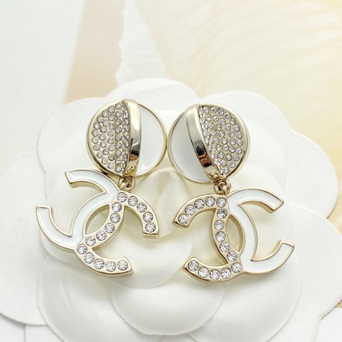 Chanel Fashion Versatile White Enamel Half Diamond CC Half Round Earrings