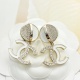Chanel Fashion Versatile White Enamel Half Diamond CC Half Round Earrings